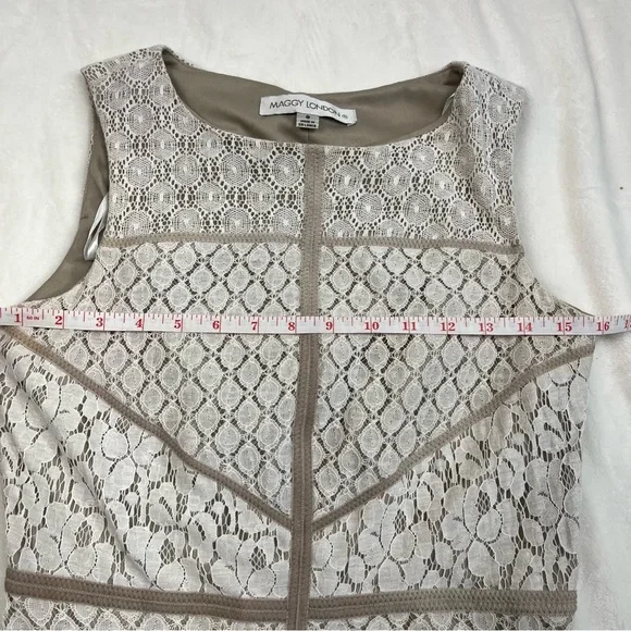 Maggy London Ivory Lace and Tan Bodycon Dress size 8 - Picture 6 of 7